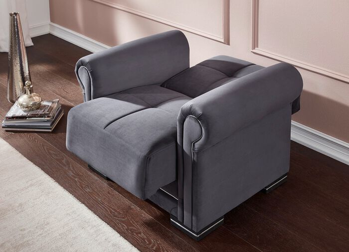 Functioneel gestoffeerd meubel op een stevig houten onderstel GRIJS