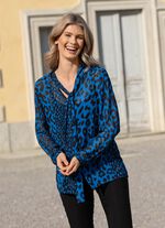 Blouse met stropdas in 2 kleuren BLAUW-ZWART