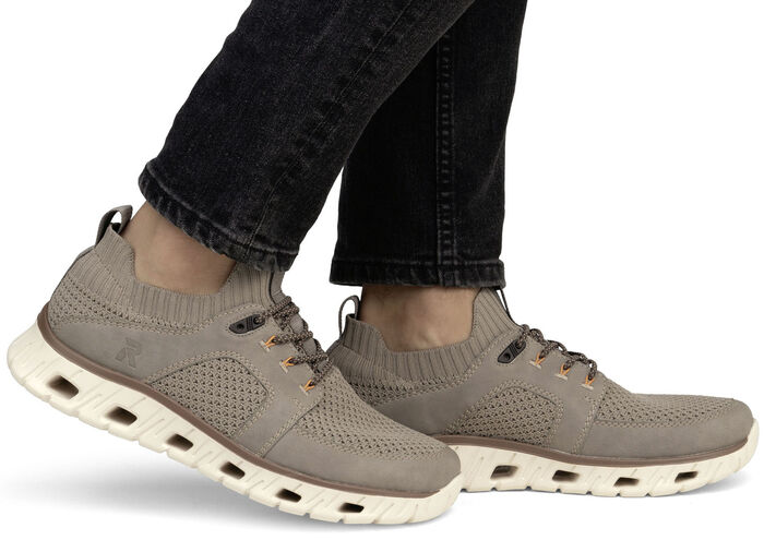 Rieker sneakers met elastische decoratieve vetersluiting TAUPE