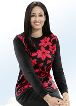 Trui met jacquardmotief en cloqué-effecten ROOD-ZWART