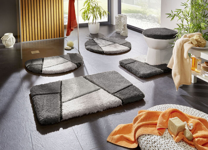 Kleurrijke badkamerset met antislip achterkant GRIJS