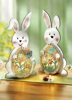 Verlichte houten konijntjes, set van 2 