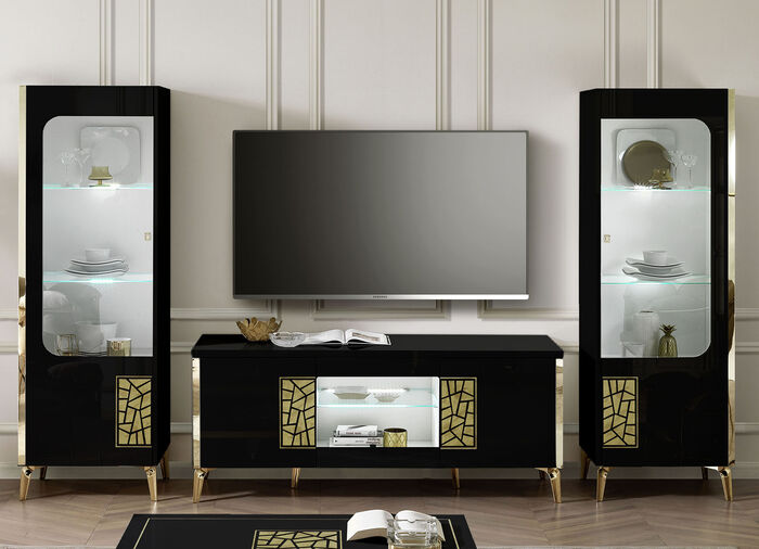 Meubelserie met LED-verlichting ZWART-GOUD