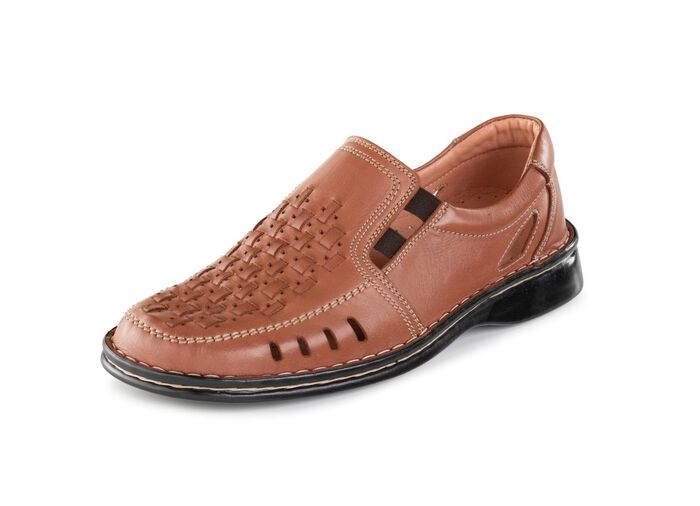 GINO GALANTE, zomerse herenpantoffels, met elastische band COGNAC