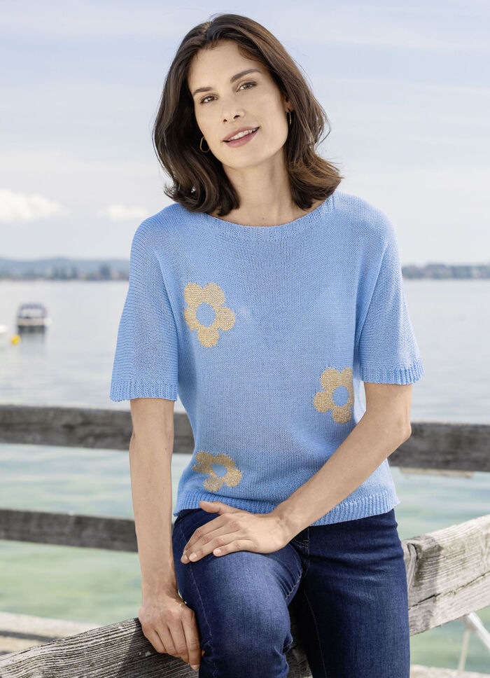 Glittertrui met bloemenmotieven 