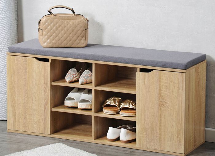 schoenenbank met zitkussen EIKEN SONOMA