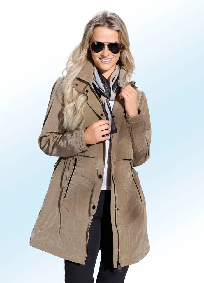 Lange jas in 2 kleuren met afneembare capuchon HAZELNOOT