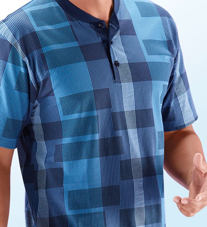 Nachthemd, korte mouwen, met ruitdessin, knoopsluiting en zijsplitten 