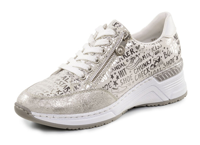 Rieker vetersneakers gemaakt van bedrukt synthetisch materiaal LICHTGRIJS-ZILVER