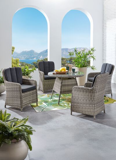 Tuinmeubelserie met weerbestendig halfrond weefsel 