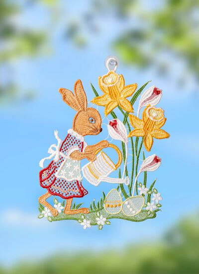 Raamfoto konijn gemaakt van echt Plauen kant 