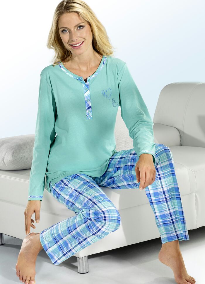 Voordeelverpakking pyjama&rsquo;s, korte en lange mouwen met knoopsluiting MINT-MEERKLEURIG