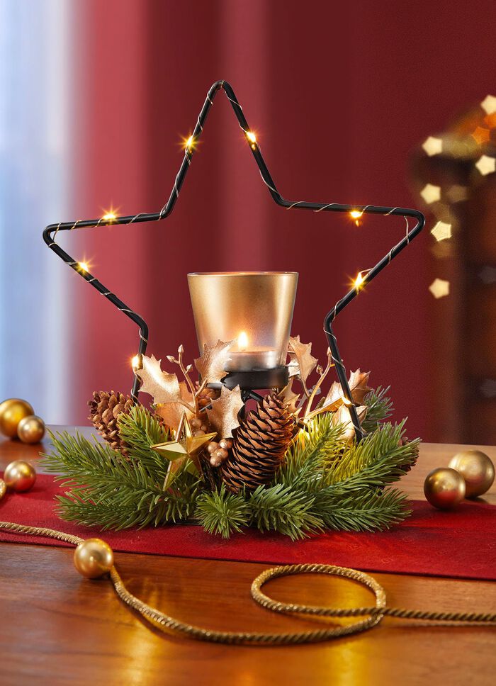 Gedecoreerde metalen theelichthouder met ledverlichting 