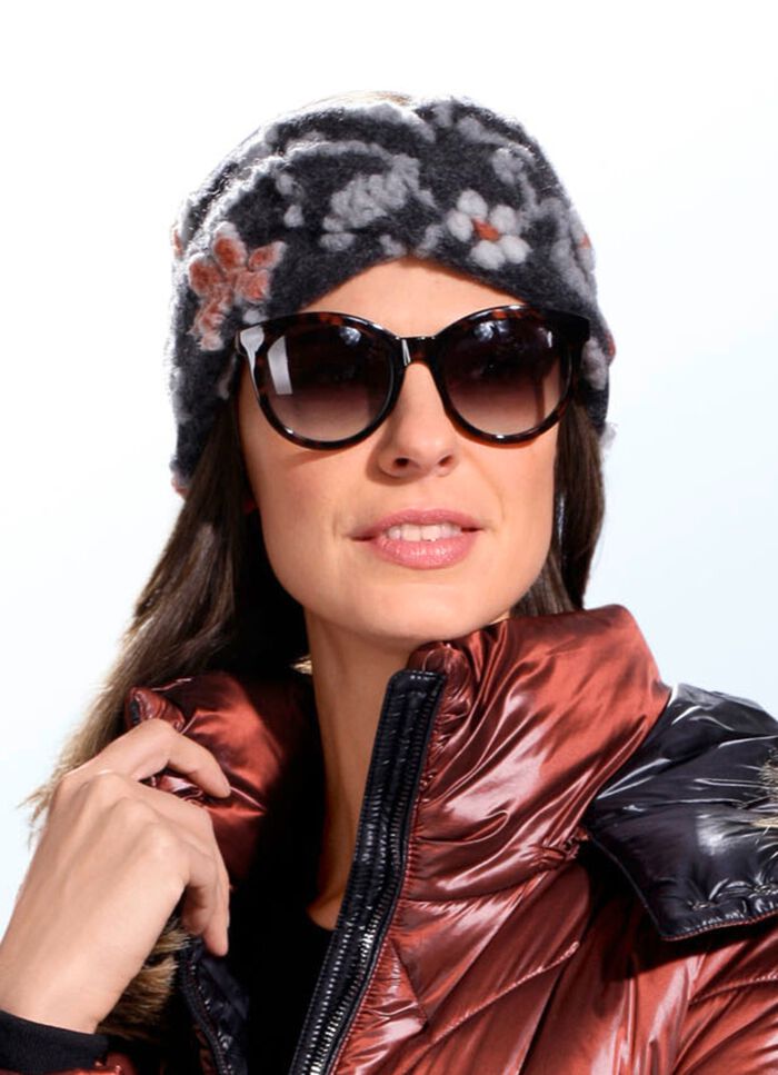 Pluizige hoofdband met bloemranken GRIJS-ORANJE