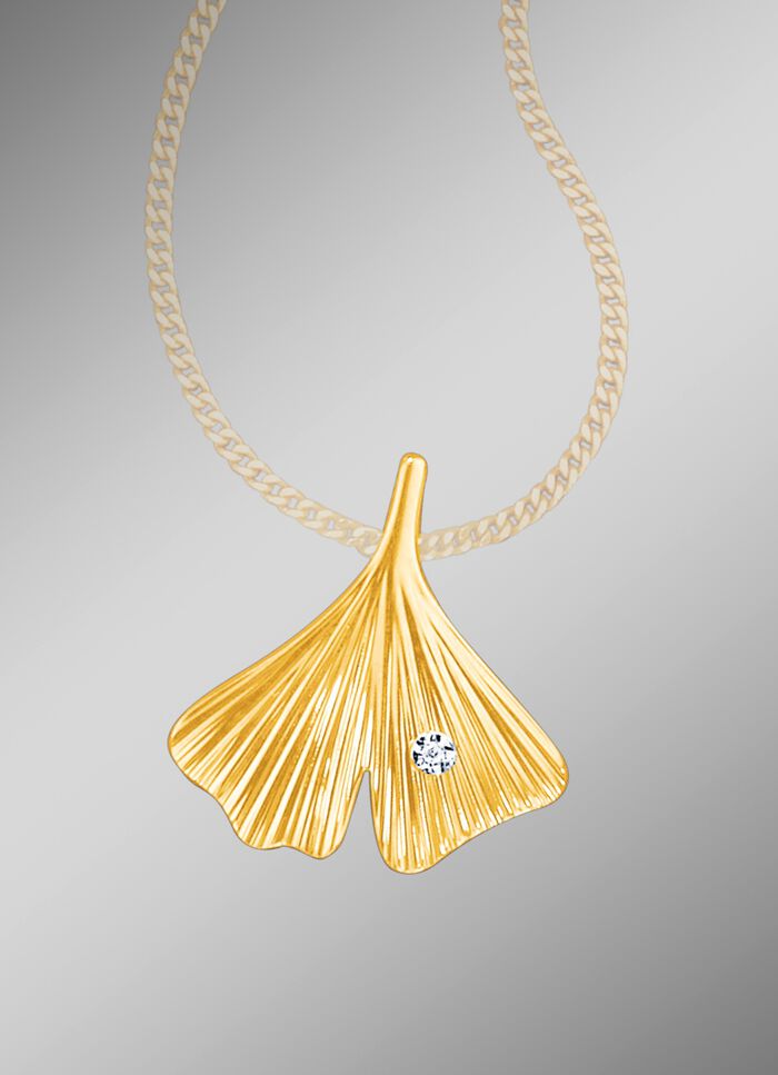 Geluksbrenger-kettinghanger 'Ginkgoblad' met briljant 