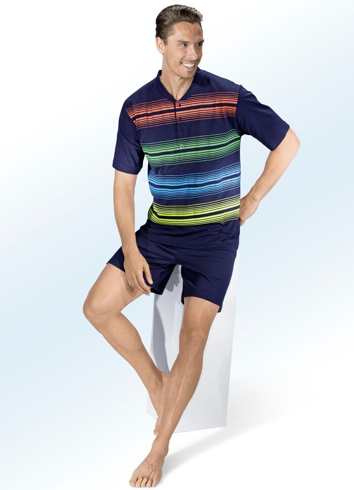 Shorty met knopenlijst en gestreept ontwerp in vrolijke kleuren 