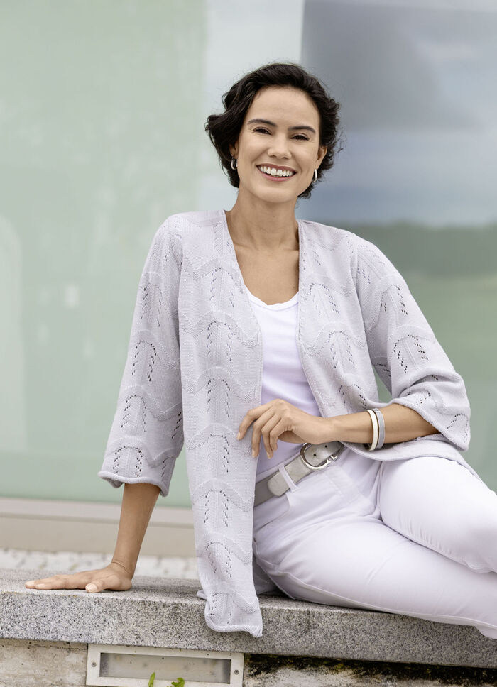 Cardigan met een mix van patronen in een golvend design HELLGRAU