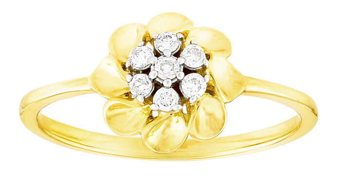 Chique damesring in de vorm van een bloem met 7 diamanten 