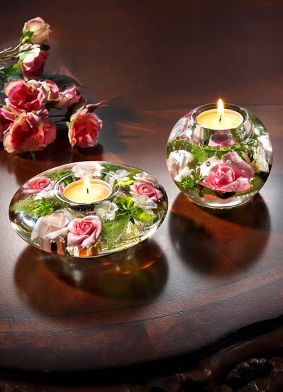 Theelichthouder van mondgeblazen glas 