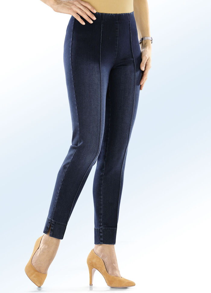 Enkellange pull-on jeans DONKERBLAUW