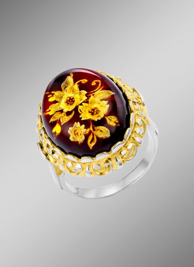 Damesring met echt barnsteen 