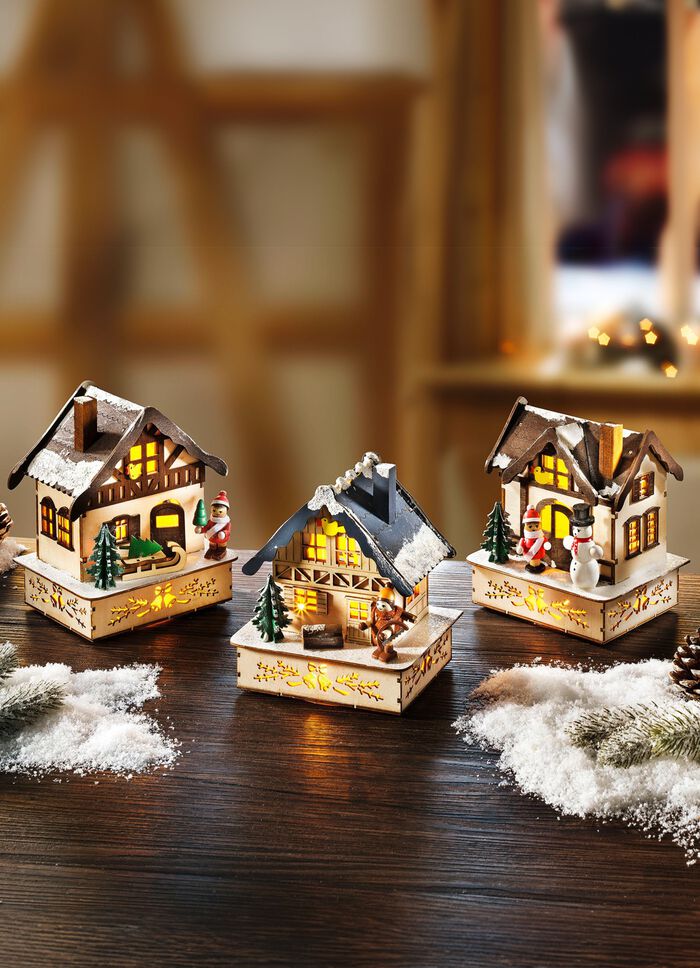 Winterhuisje van hout met LED-verlichting 