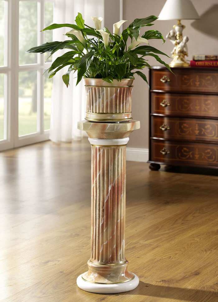Handgemaakte en handbeschilderde zuil met plantenbak MARMEREN LOOK