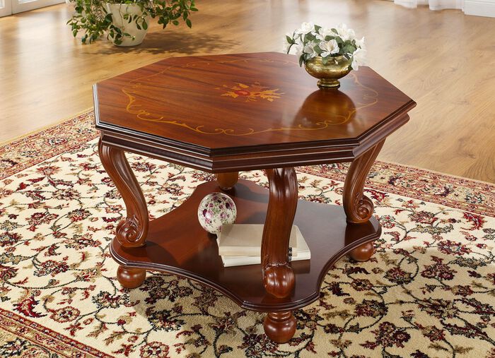 Gedeeltelijk massieve salontafel met achthoekig tafelblad NOTENBOOM