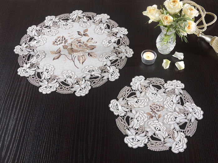 Tafel- en kamerdecoratie met kanten rand BEIGE