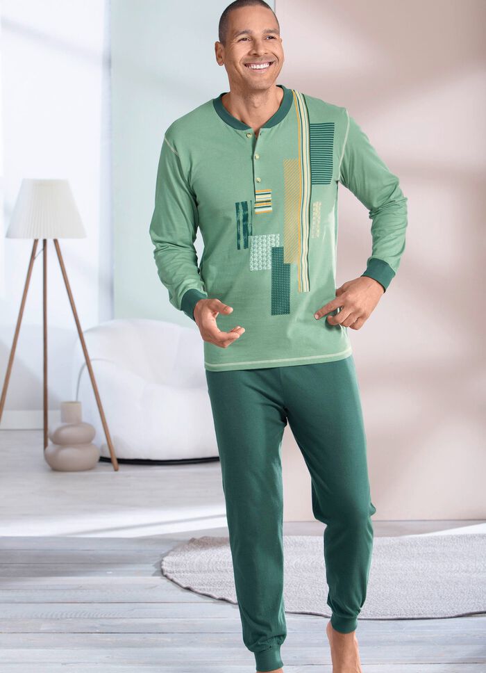 Pyjama met knoopsluiting en manchetten 