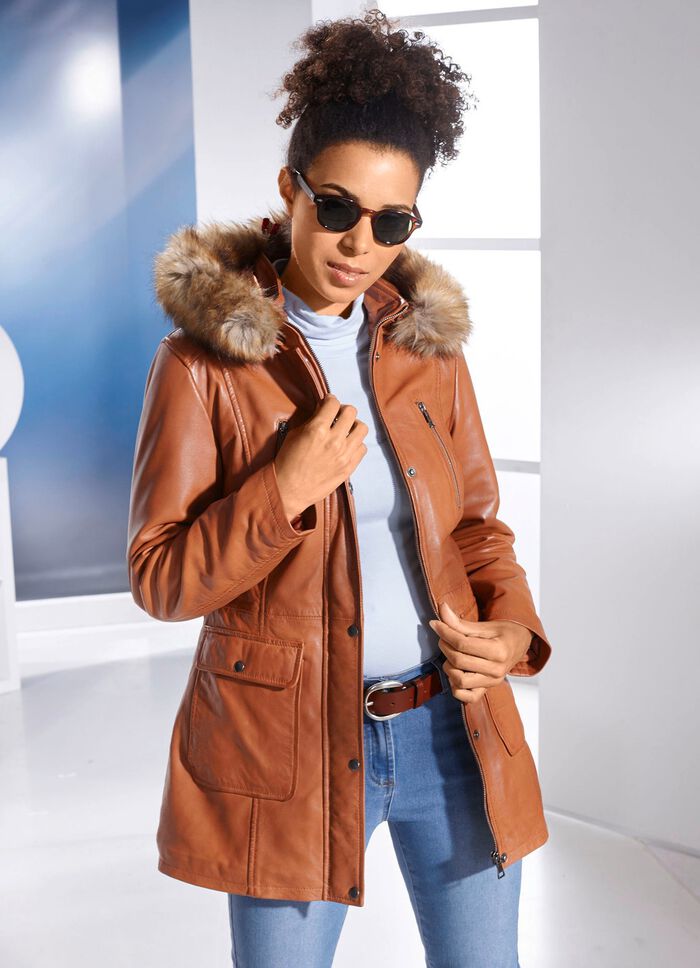 Leren jack met rand van imitatiebont 