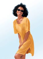 Jurk van badstof met een gestreepte structuur en korte mouwen SAFRAAN