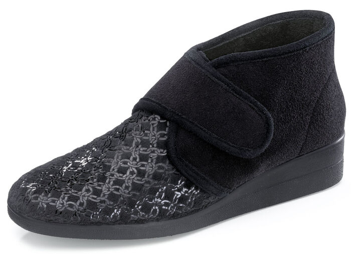 Klittenband pantoffels gemaakt van velours materiaal ZWART