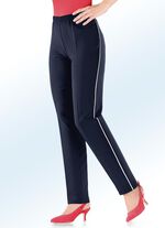 Broek met trendy contrasterende sierbiezen MARINE-ECRU