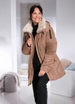 Jas met imitatiebontrand op de kraag 