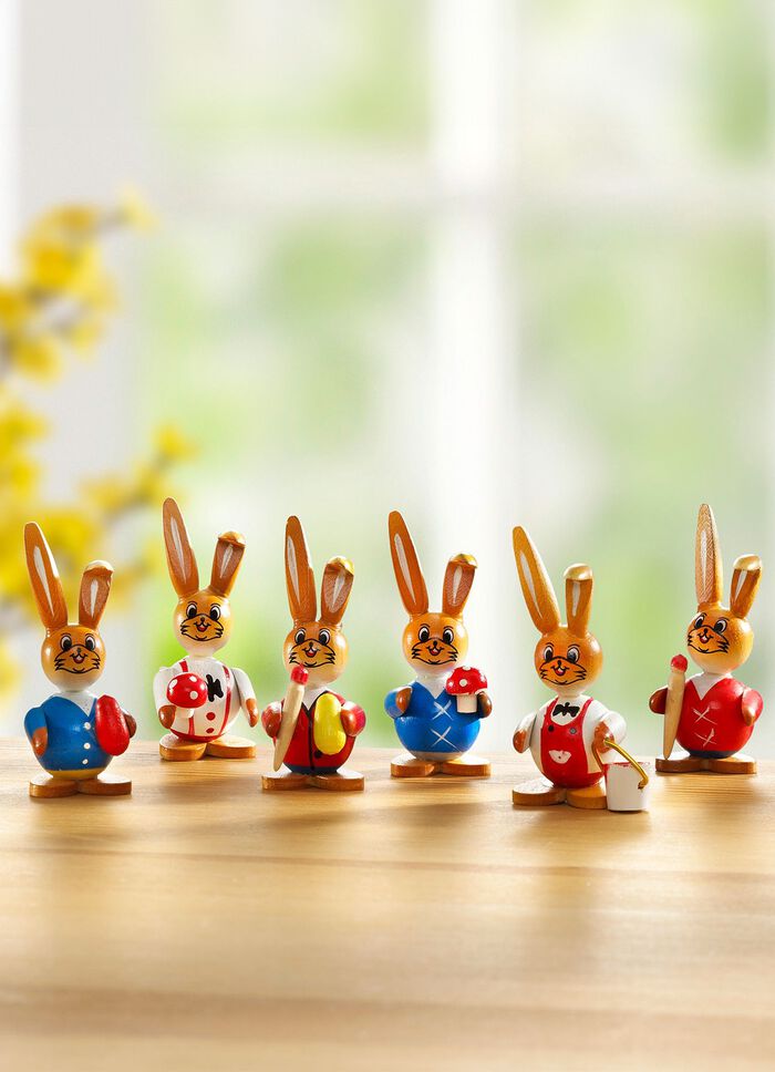 Houten konijntjes, set van 6 MULTICOLOR