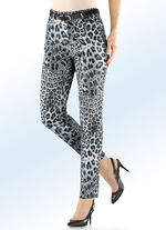 Broek met trendy dierenhuiddessin GRIJS-ZWART