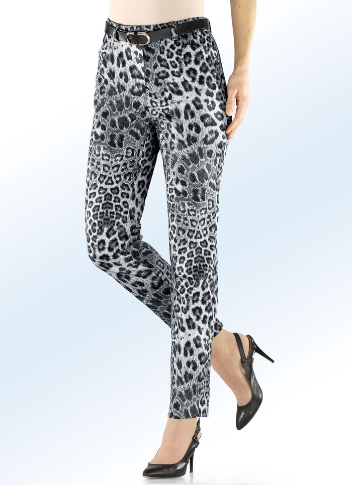 Broek met trendy dierenhuiddessin GRIJS-ZWART