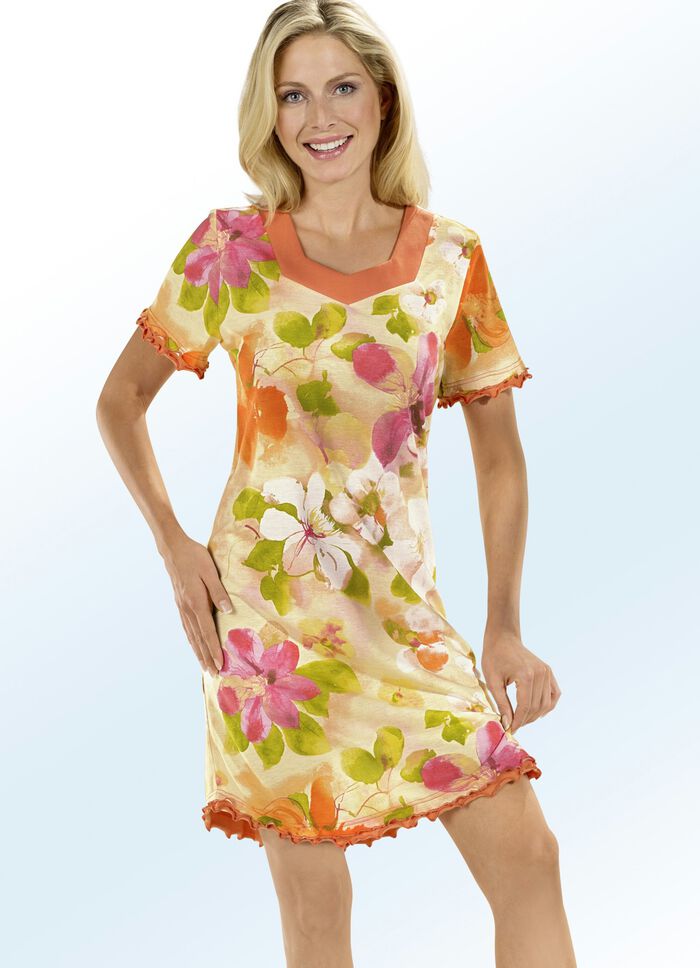 Nachthemd met korte mouwen en V-hals 