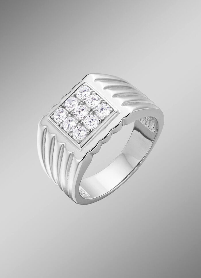 Opvallende herenring met synthetische zirkonia 