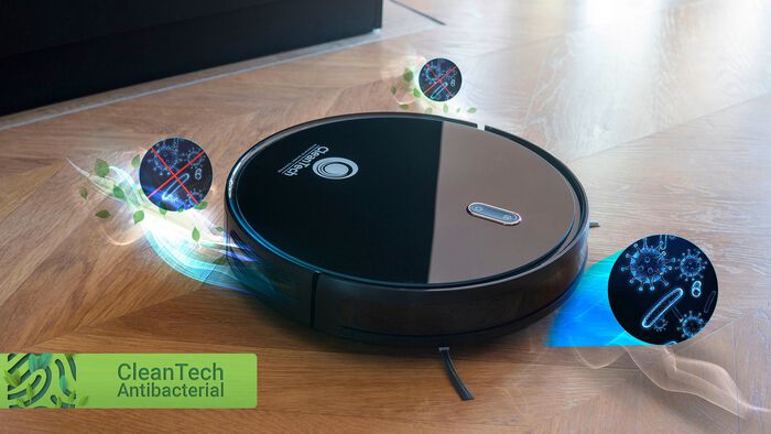 Robotstofzuiger en dweil met ge&iuml;ntegreerd waterzuiveringssysteem en huisdierenborstel 