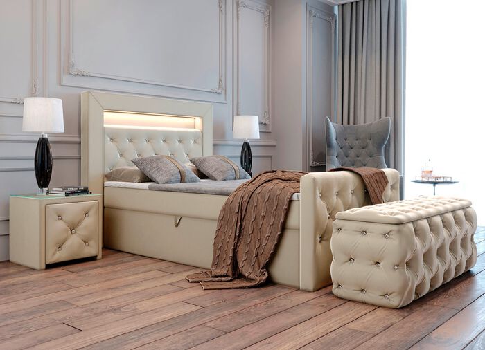 Boxspringbed met LED-verlichting, topper en nachtkastje CR&Egrave;ME