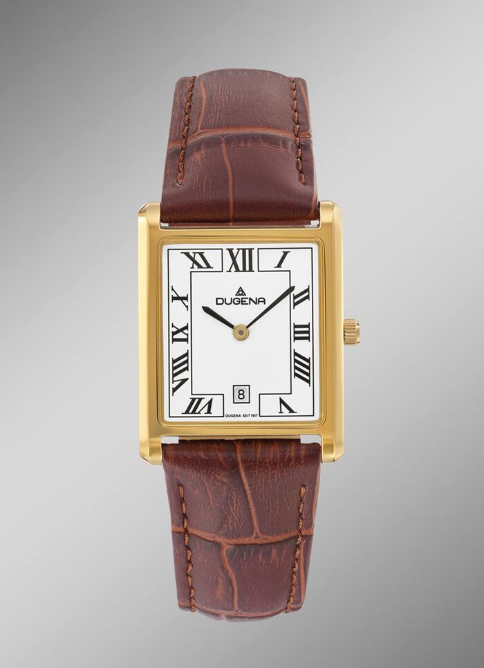 Dugena quartz herenhorloge met roestvrijstalen kast en leren band 