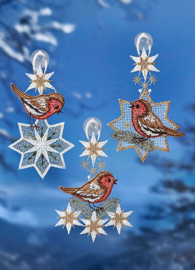 Raamfoto, set van 3, gemaakt van echt Plauen kant 