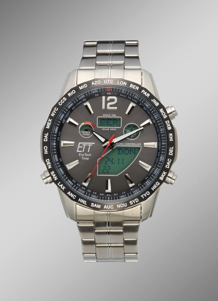 Radiogestuurd herenhorloge op zonne-energie met roestvrijstalen bandkast 