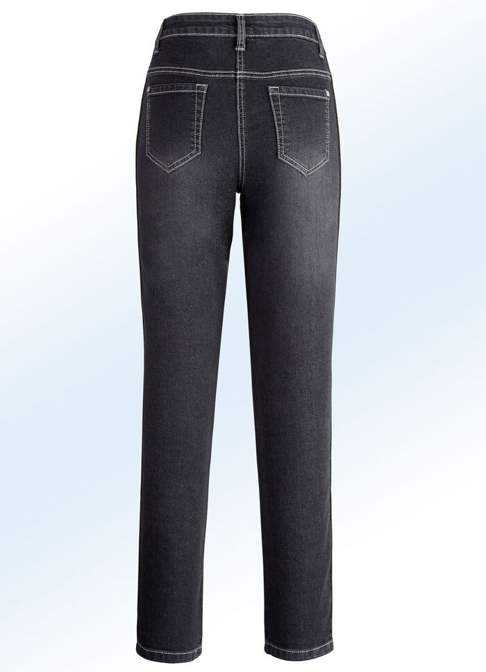 Jeans met een effectieve, sprankelende decoratieve band ZWART