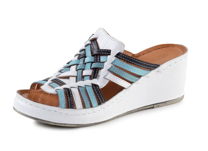 Gemini muiltjes met verfijnde gevlochten bandjes WIT-BLAUW