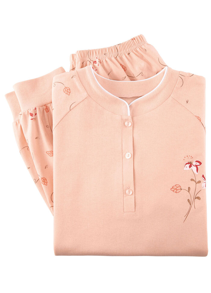 Pyjama met lange mouwen, een knoopsluiting en manchetten ABRIKOOS