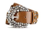 Leren riem met strass steentjes COGNAC