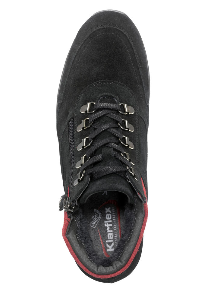 Veterlaarsje met praktische ritssluiting aan de zijkant ZWART-ROOD